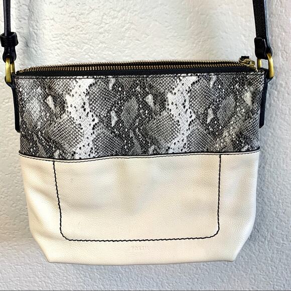 Fossil Handbags - Fossil cream and snakeskin leather crossbody purse